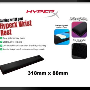 HYPERX WRIST REST 60% 318mm x 88mm – COOL GEL-INFUSED MEMORY FOAM – ANTI-FRAY STITCHING – ANTI-SLIP GRIP – Black