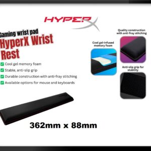 HyperX Wrist Rest Tenkeyless 362mm x 88mm – COOL GEL-INFUSED MEMORY FOAM – ANTI-FRAY STITCHING – ANTI-SLIP GRIP –  Black