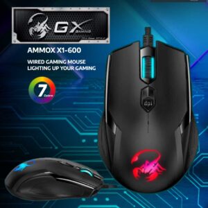 GX Ammox X1-600 RGB Gaming Mouse – 7-Color RGB LED with Breathing Effects | Adjustable DPI 400, 800, 1200, 2400, and 3200 – Compatible with Windows  & macOS | Black