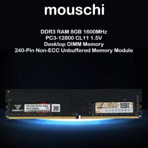 MOUSCHI DDR3 RAM 8GB 1600MHz PC3-12800 CL11 1.5V  PC Computer Desktop DIMM Memory 240-Pin Non-ECC Unbuffered Memory Module