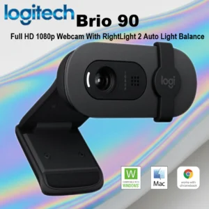 Logitech Brio 90 Full HD 1080p Webcam With RightLight 2 Auto Light Balance, Integrated Privacy Cover, Built-In Omnidirectional Microphone, USB-A Plug And Play, for Windows / macOS / ChromeOS – Graphite Gray