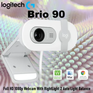 Logitech Brio 90 Full HD 1080p Webcam With RightLight 2 Auto Light Balance, Integrated Privacy Cover, Built-In Omnidirectional Microphone, USB-A Plug And Play, for Windows / macOS / ChromeOS – Pearl White