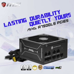 MSI MAG A750GLS PCIe5 750W ATX 3.1 Fully Modular Power Supply , 80 PLUS Gold , Modular Cables, Native 12V-2×6 Connector , 135mm FDB Fan , 220% Power Excursion , RTX 50 Ready, Quiet & Durable