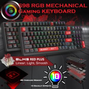 bloody S98 RGB Mechanical Gaming Keyboard with BLMS Red Plus Hot-Swappable Switch | RGB Backlit 98-Key Style Keyboard | 3-Direction Cable Management | 4M Onboard Memory | N-Key Rollover | Bloody Red