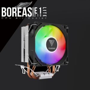 GAMDIAS BOREAS E1-210 LITE CPU Air Cooler , High Airflow 92mm Fan , 2 Copper Direct Contact Heat Pipes ,LED Illumination , Hydraulic Bearing , Mounting Kits (LGA 1700 / AM5)