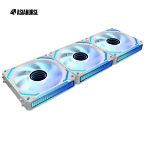 ASIAHORSE COSMIQ ARGB 120mm Daisy Chain PWM Fan 3-Pack – Reverse White, Silent FBD Bearing, RGB Music Sync, 2000 RPM, 68.5CFM Cooling, Cable Management