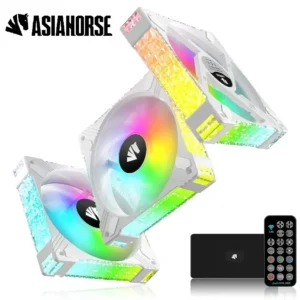 ASIAHORSE FS S001 ARGB 120mm Fan 3-Pack White – High Airflow, 800–1800RPM, Hydraulic Bearing, 57CFM, 6-Pin with Hub Controller, Low Noise