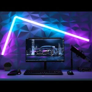 Glide Led Wall Lights, Smart RGBIC Bar Shape Lights 31 cm Each  – WIFI Connection – Compatible With Google Assistant &  Alexa – App Control  Or Remote Control – Music Sync – For Gaming Room Streaming , Gaming Setup, Home Décor , (6 Bars + 1 Corner ) 