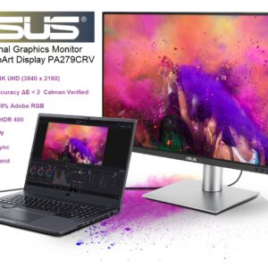 Professional Graphics Monitor ASUS ProArt Display PA279CRV – 27-inch, IPS, 4K UHD (3840 x 2160), 99% DCI-P3, 99% Adobe RGB, True Color Accuracy ΔE < 2, Calman Verified, USB-C PD 96W, VESA DisplayHDR 400, VESA MediaSync, Adjustable Stand - 6 Months Warranty