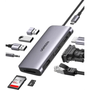 UGREEN 10-in-1 USB-C Hub With 4K HDMI, 100W PD, 3 USB 3.0 Ports, SD/TF Card Reader, 3.5mm Audio, High-Speed 5Gbps Data Transfer
