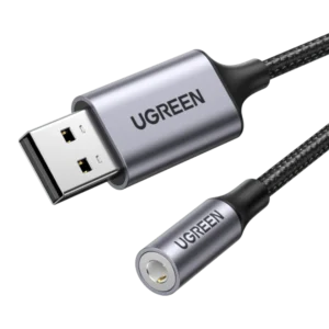UGREEN USB to 3.5mm Audio Adapter 25cm | DAC External USB Sound Card | Mic Supported | Aluminum Alloy | 24bit/96kHz Hi-Fi | Compatible with PS5, PC, Mac, Switch – 30757