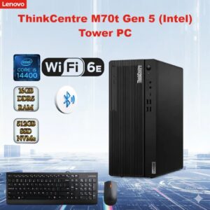 LENOVO ThinkCentre M70t Gen 5 Desktop Intel® Core i5-14400 | 16GB DDR5 RAM ; 512 SSD NVMe® | Intel® UHD Graphics 770 | DOS | Wi-Fi® 6E + BT5.3 + Ethernet | Wired Mouse &  Keyboard Included | BLACK | 1 YEAR WARRANTY