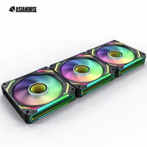 ASIAHORSE COSMIQ ARGB 120mm Daisy Chain PWM Fan 3-Pack – 2000 RPM, 68.5 CFM, Music-Sync RGB Controller, Forward & Reverse Blades, Silent FBD Bearings, Cable Management