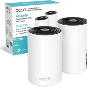 TP-Link Deco XE75 AXE5400 Tri-Band Mesh WiFi 6E System (2-Pack) – Covers 5,500 ft², 5400 Mbps Speed, 6 GHz Band, AI-Driven Mesh, 200 Devices, 3× Gigabit Ports, HomeShield Security