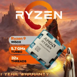AMD Ryzen 9 9950X – Ryzen 9 9000 Series Granite Ridge (Zen 5) 16-Core 4.3 GHz , 5.7 GHz Max Boost – Socket AM5 170W – Radeon Graphics Processor | TRAY – NO BOX | 1 YEAR WARRANTY