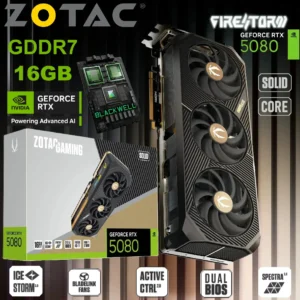 ZOTAC GAMING GeForce RTX 5080 SOLID CORE : 10,752 CUDA Cores, 16GB GDDR7 Memory, 2617 MHz Clock, IceStorm 3.0 Cooling, SPECTRA 2.0 RGB, and Advanced Cooling for Extreme Gaming Performance! | ZT-B50800D2-10P | 1 YEAR WARRANTY