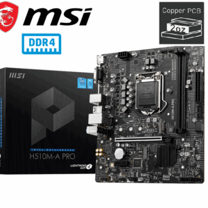 MSI H510M-A Pro Motherboard DDR4 Micro-ATX – Supports Intel Core 11Th Gen Processors, LGA 1200-2 X Dimms (3200Mhz), 1 X PCIe 4.0 X16, 1 X M.2 Gen3, USB 3.2 Gen1, 1G LAN, HDMI 2.0B | 1 YEAR WARRANTY