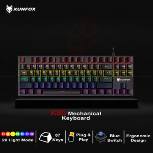 XUNFOX K80 87 Keys Wired Gaming Mechanical Illuminated Keyboard – FULL BLACK