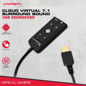 HyperX Cloud II 7.1 Surround Sound USB Audio Card With DSP, Mic Noise Cancellation, Audio Control Box, Braided Cable, Plug N Play For PC And PS4 | Black
