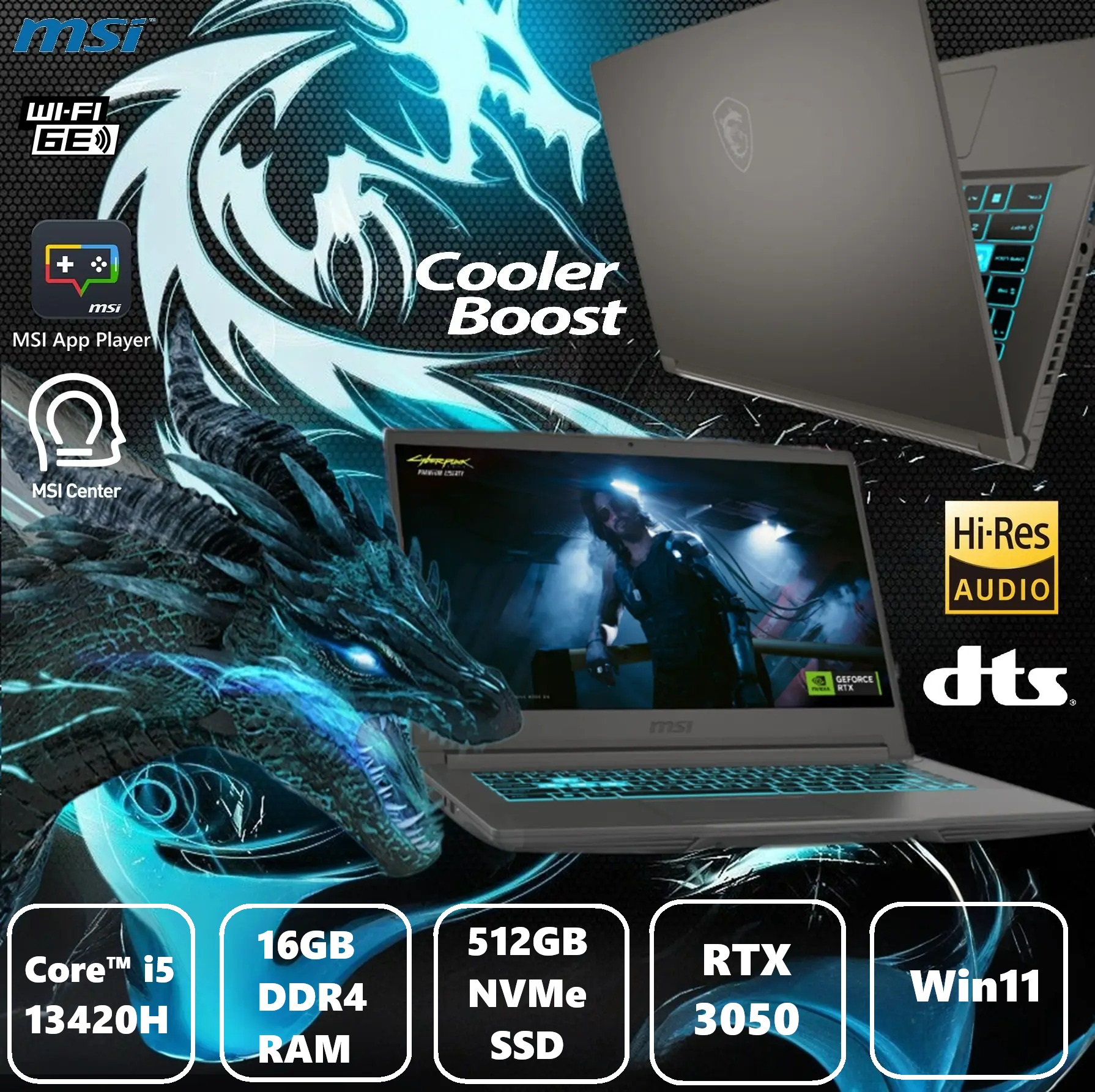 MSI Thin 15 B13UC Intel® Core™ i5-13420H | 16GB DDR4 RAM ; 512GB NVMe SSD | RTX 3050 4GB | 15.6″ FHD IPS 144Hz Display | Windows 11 | Blue Backlit Keyboard with Anti-Ghost key | Cosmos Gray