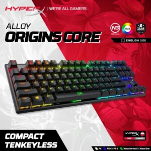 HyperX Alloy Origins Core – Tenkeyless Mechanical Gaming Keyboard, Software Controlled Light & Macro Customization, Compact Form Factor, RGB LED Backlit, Linear HyperX Red Switch | BLACK