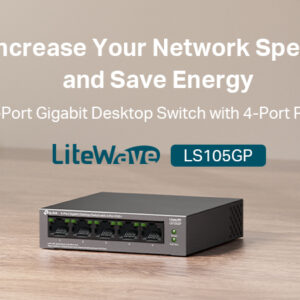 TP-Link 5-Port Gigabit Desktop Switch with 4-Port PoE+, up to 10 Gbps switching capacity, 65 W PoE Budget up to 250 m Transmission, desktop or wall-mounting design, Plug and play, metal case(LS105GP)