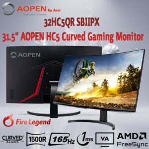AOPEN By Acer 32HC5QR Sbiipx 32-Inch FHD 165Hz 1ms VA 1500R Curved Gaming Monitor With AMD FreeSync Premium, HDR10, BlueLight Filter, Flickerless Tech, HDMI & DisplayPort