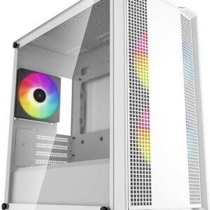 DeepCool CC360 ARGB WH Mid-Tower ATX Gaming PC Case, 3X Pre-Installed 120mm LED Fans, Tempered Glass Side Panel, White