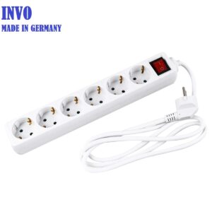 INVO B06S German Electric Power Strip with 6 Outlets -1.8m Cable – 6 WAY – WHITE