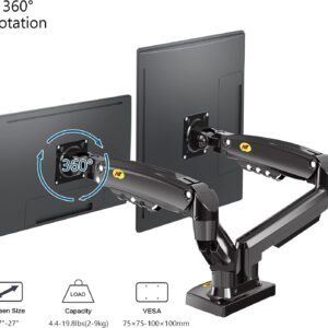 Dual Monitor Desk Mount Stand Gas Spring 360 Degree Full Rotation ; Computer Monitor Arm for Two Screens 17″ – 27″ Inch with 2~9 Kg Load Capacity for Each Display ; F160