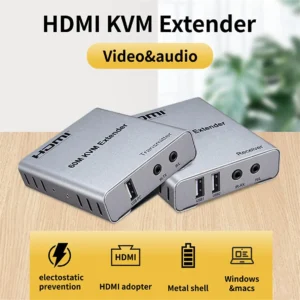 HDMI KVM Extender 60M with USB, Dual HDMI, 1080P, 2-Way Audio | Plug & Play, EDID Switch, Smart Chip, Multi-System Support, Long-Range AV + USB Transmission