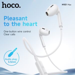 Hoco M101 Pro – Crystal Sound Wire-Controlled Digital Earphones With Microphone, AUX Plug, Cable Length: 1.2m, WHITE, Wired