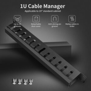 1U Metal 12-Way Cable Management Organizer | Horizontal Rackmount Finger Duct with Cover | 12 Slot / 24 Port Wire Organizer for Network & Server Cabinets – Neat Cable Arrangement