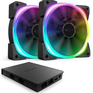 NZXT AER RGB 2 120mm Case Fans Twin Starter Pack with Hue 2 Black  HF-2812C-D1