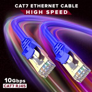 Cat7 Ethernet Cable 10 Meters Round Ethernet Cable Heavy Duty High Speed Internet Network Cable, Shielded Pure Copper RJ45 LAN Cable for Gaming PS5 Xbox Modem Router – Grayish Blue