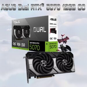 ASUS Dual GeForce RTX 5070 12GB GDDR7 OC Edition Graphics Card With Axial-Tech Dual Fans, NVIDIA Blackwell Architecture, DLSS 4, Dual BIOS Modes, 2572MHz OC Mode, 6144 CUDA Cores, 988 TOPS AI Power, 2.53-Slot Compact Design | DUAL-RTX5070-O12G