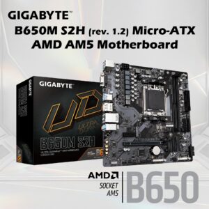 GIGABYTE B650M S2H (Rev. 1.2) AMD AM5 Micro-ATX Motherboard With DDR5 7200MHz OC Support, PCIe 4.0 x16, NVMe M.2, GbE LAN, Q-Flash Plus & Smart Fan 6 Cooling