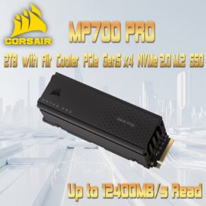 CORSAIR MP700 PRO 2TB PCIe Gen5 x4 NVMe 2.0 M.2 SSD With Active Air Cooler, 12,400MB/s Read, 11,800MB/s Write, 3D TLC NAND, AES 256-Bit Encryption, DirectStorage, for Windows , macOS X, M.2 2280 Interface Motherboards