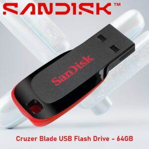 SanDisk Cruzer Blade USB Flash Drive 64GB  – Compact Red USB 2.0 Stick With High-Capacity Storage, Drag-And-Drop Backup, And Pocket-Sized Portability | SDCZ50-064G-B35