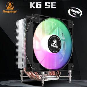 Segotep K6 SE Black ARGB CPU Air Cooler with 120mm Pre-Locked ARGB Fan, 6×6mm Copper Heat Pipes, Offset Heat Pipe Design, 145mm Tower, Quiet 28.6dB Operation, Intel LGA115X/1200/1700/1851 Compatible