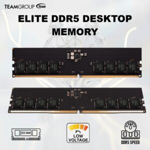TeamGroup Elite DDR5 32GB (1x32GB) 5600MHz U-DIMM Desktop Memory – On-Die ECC Stability, 1.1V Power Efficiency, Intel 600/700 Compatible, CL46 Performance Module | TED532G5600C46BK