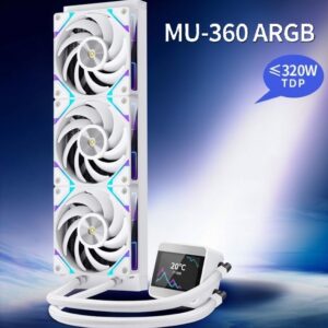 SEGOTEP MU360 Liquid Cooler White 360mm AIO with 2.4-inch IPS Digital Display, Modular ARGB Fans, EPDM Tubing, 9-Pole Pump, 320W TDP Support for Intel and AMD Platforms