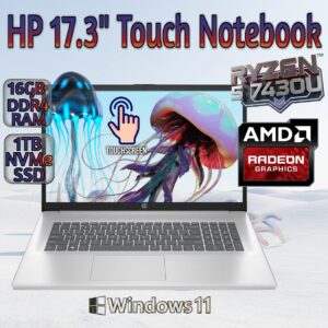 HP Laptop AMD Ryzen 5 7430U | 16GB DDR4 RAM ; 1TB NVMe SSD | 17.3-inch HD+ Touchscreen IPS Display | AMD Radeon Graphics | Windows 11 | NATURAL SILVER ~ 17-cp3155cl 