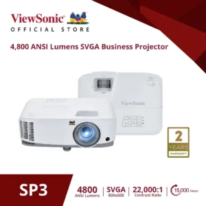 ViewSonic SP3 4,800 ANSI Lumens SVGA Business Projector, 22,000:1 Contrast, Auto Power Off, SuperColor™ Technology, Vertical Keystone, 5 Color Modes, 15,000-Hour Lamp Life