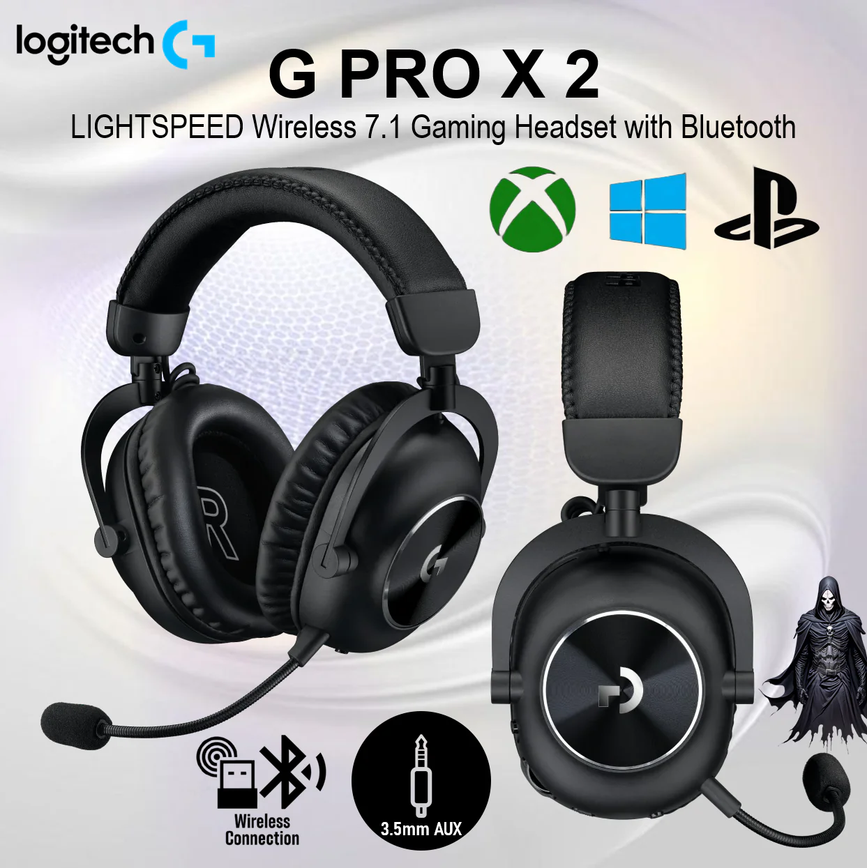 Logitech G Pro X 2 LIGHTSPEED Wireless Gaming Headset with Mic – 50mm Graphene Drivers, DTS 7.1, Blue VO!CE Mic, 50H Battery, Multi-Device Bluetooth / 2.4GHz / USB /3.5mm Aux, 3.5mmLogitech G PRO X 2 Lightspeed , for Windows PS4/PS5/PC/Nintendo Switch | Black