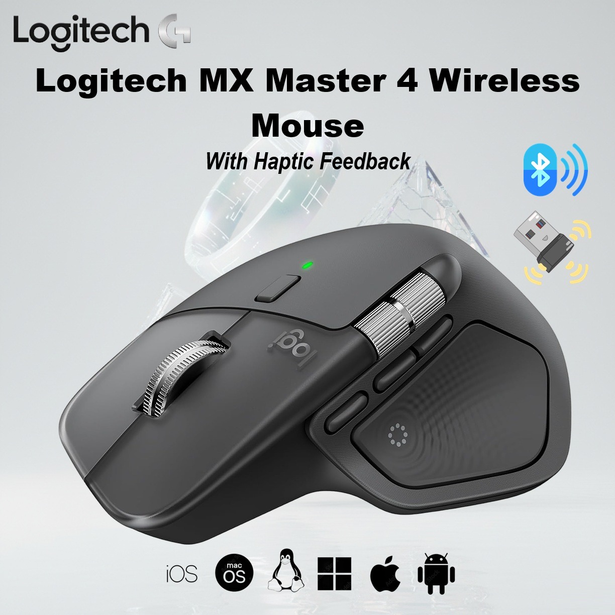 Logitech MX Master 4 Wireless Mouse With Haptic Feedback, MagSpeed Scrolling, 8K DPI Any Surface Tracking, Multi-Device Connectivity, USB-C Fast Charging, Bluetooth, for Windows, MacOS | Graphite