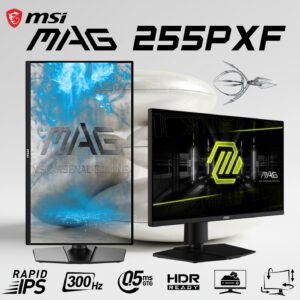 MSI MAG 255PXF 24.5 inch Gaming Monitor with Built-In Speakers : Rapid IPS, 300Hz Refresh Rate, 0.5ms Response Time, AI Vision, AMD FreeSync™ Premium, HDR Ready, 120% sRGB, Rotatable Height Adjustable | 6 MONTHS WARRANTY