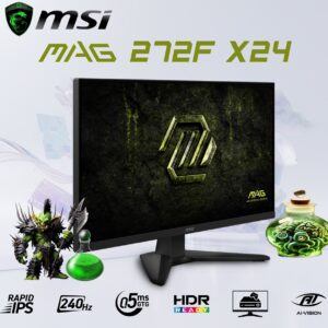 MSI MAG 272F X24 27-inch FHD 240Hz Rapid IPS Gaming Monitor – 0.5ms Response, AMD FreeSync Premium, HDR Ready, AI Vision, HDMI CEC, Tilt Stand, Less Blue Light, VESA Mount | 6 MONTHS WARRANTY