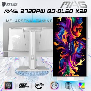 MSI MAG 272QPW QD-OLED X28 27-inch WQHD 280Hz 0.03ms White Gaming Monitor , QD Premium Color Delta E≤2 , HDR True Black 400, ClearMR 15000 , G-SYNC, FreeSync, And HDMI 2.1 Connectivity , Height/Pivot/Swivel/Tilt | WHITE SILVER ~ 6 MONTHS WARRANTY