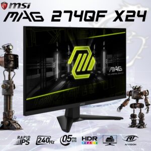 MSI MAG 274QF X24 27″ QHD 240Hz Flat Gaming Monitor – Rapid IPS – 0.5ms GtG – HDR Ready – FreeSync Premium – AI Vision – HDMI CEC – Tilt Adjustable – VESA Mount | 6 MONTHS WARRANTY